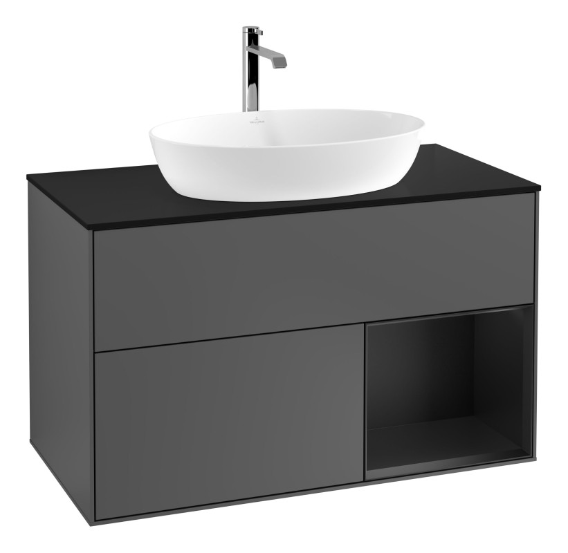 Тумба под раковину Villeroy & Boch Finion 100х50,1 см с подсветкой МДФ антрацит матовый лак/стекло черное матовое G782PDGK