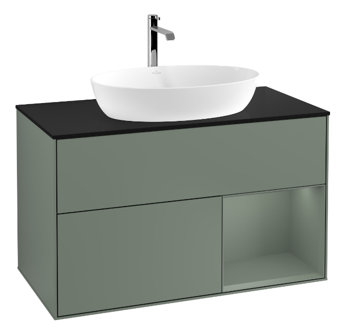 Тумба под раковину Villeroy & Boch Finion 100х50,1 см с подсветкой МДФ оливковый матовый лак/стекло черное матовое G782GMGM