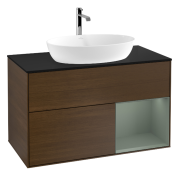 Тумба под раковину Villeroy & Boch Finion 100х50,1 см с подсветкой МДФ шпон грецкого ореха/стекло черное матовое G782GMGN