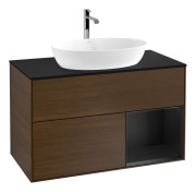 Тумба под раковину Villeroy & Boch Finion 100х50,1 см с подсветкой МДФ шпон грецкого ореха/стекло черное матовое G782PDGN