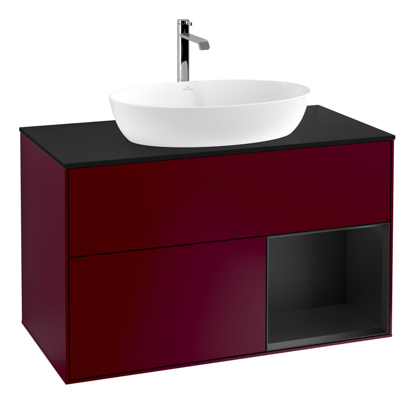 Тумба под раковину Villeroy & Boch Finion 100х50,1 см с подсветкой МДФ пион матовый лак/стекло черное матовое G782PDHB