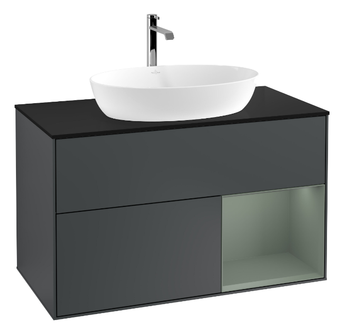 Тумба под раковину Villeroy & Boch Finion 100х50,1 см с подсветкой МДФ темно-синий матовый лак/стекло черное матовое G782GMHG