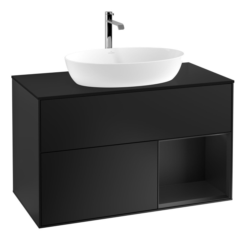 Тумба под раковину Villeroy & Boch Finion 100х50,1 см с подсветкой МДФ черный матовый лак/стекло черное матовое G782PDPD