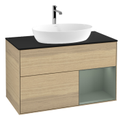 Тумба под раковину Villeroy & Boch Finion 100х50,1 см с подсветкой МДФ шпон дуба/стекло черное матовое G782GMPC