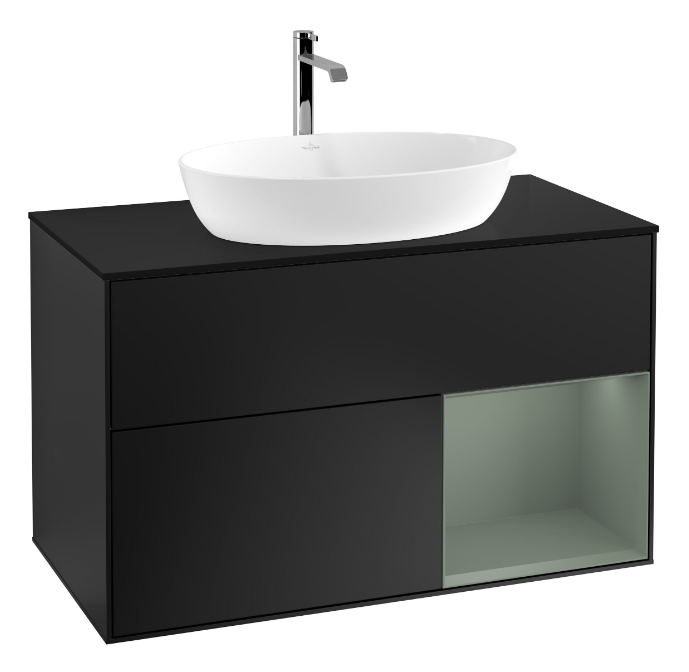 Тумба под раковину Villeroy & Boch Finion 100х50,1 см с подсветкой МДФ черный матовый лак/стекло черное матовое G782GMPD