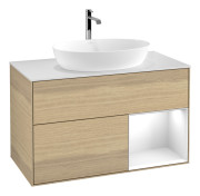 Тумба под раковину Villeroy & Boch Finion 100х50,1 см с подсветкой МДФ шпон дуба/стекло белое матовое G781GFPC