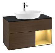 Тумба под раковину Villeroy & Boch Finion 100х50,1 см с подсветкой МДФ шпон грецкого ореха/стекло черное матовое G782HFGN