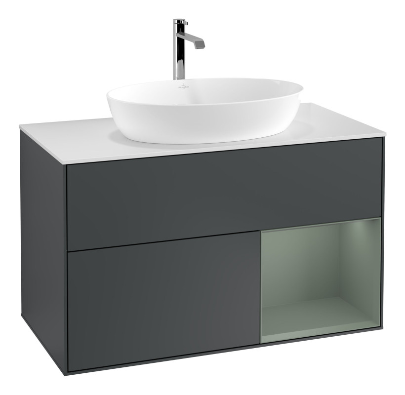 Тумба под раковину Villeroy & Boch Finion 100х50,1 см с подсветкой МДФ темно-синий матовый лак/стекло белое матовое G781GMHG