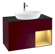 Тумба под раковину Villeroy & Boch Finion 100х50,1 см с подсветкой МДФ пион матовый лак/стекло черное матовое G782HFHB