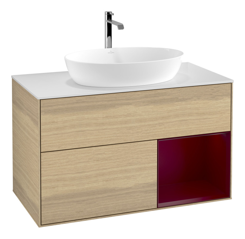 Тумба под раковину Villeroy & Boch Finion 100х50,1 см с подсветкой МДФ шпон дуба/стекло белое матовое G781HBPC