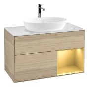 Тумба под раковину Villeroy & Boch Finion 100х50,1 см с подсветкой МДФ шпон дуба/стекло белое матовое G781HFPC