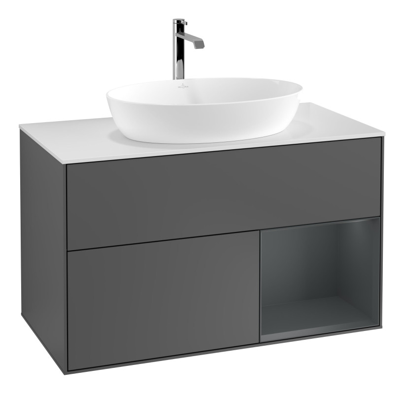 Тумба под раковину Villeroy & Boch Finion 100х50,1 см с подсветкой МДФ антрацит матовый лак/стекло белое матовое G781HGGK