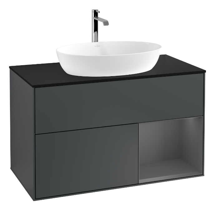 Тумба под раковину Villeroy & Boch Finion 100х50,1 см с подсветкой МДФ темно-синий матовый лак/стекло черное матовое G782GKHG