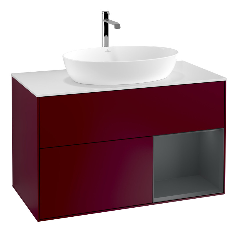 Тумба под раковину Villeroy & Boch Finion 100х50,1 см с подсветкой МДФ пион матовый лак/стекло белое матовое G781HGHB