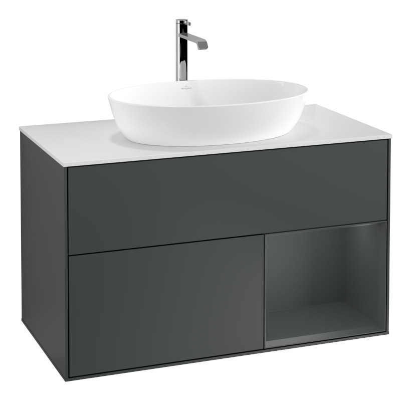 Тумба под раковину Villeroy & Boch Finion 100х50,1 см с подсветкой МДФ темно-синий матовый лак/стекло белое матовое G781HGHG