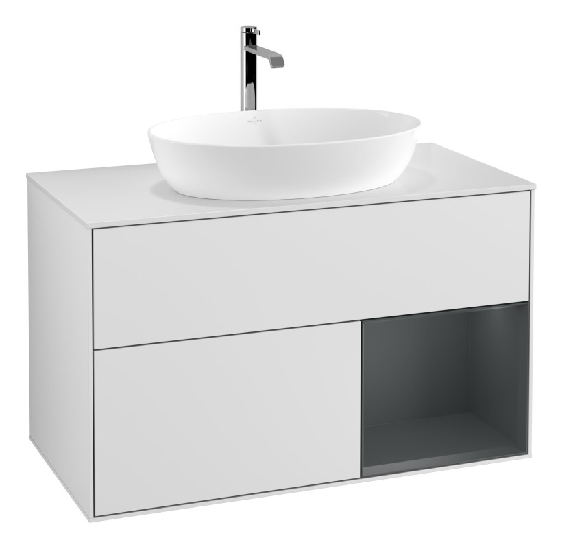 Тумба під раковину Villeroy & Boch Finion 100х50,1 см із підсвічуванням МДФ білий матовий лак/скло біле матове G781HGMT