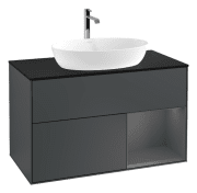 Тумба под раковину Villeroy & Boch Finion 100х50,1 см с подсветкой МДФ темно-синий матовый лак/стекло черное матовое G782GKHG