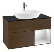 Тумба под раковину Villeroy & Boch Finion 100х50,1 см с подсветкой МДФ шпон грецкого ореха/стекло черное матовое G782MTGN