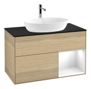 Тумба под раковину Villeroy & Boch Finion 100х50,1 см с подсветкой МДФ шпон дуба/стекло черное матовое G782GFPC