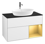 Тумба під раковину Villeroy & Boch Finion 100х50,1 см з підсвічуванням МДФ білий глянцевий лак/скло чорне матове G782HFGF