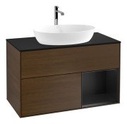 Тумба под раковину Villeroy & Boch Finion 100х50,1 см с подсветкой МДФ шпон грецкого ореха/стекло черное матовое G782PDGN