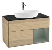 Тумба під раковину Villeroy & Boch Finion 100х50,1 см із підсвічуванням МДФ шпон дуба/скло чорне матове G782GMPC