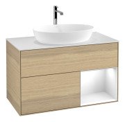 Тумба под раковину Villeroy & Boch Finion 100х50,1 см с подсветкой МДФ шпон дуба/стекло белое матовое G781GFPC