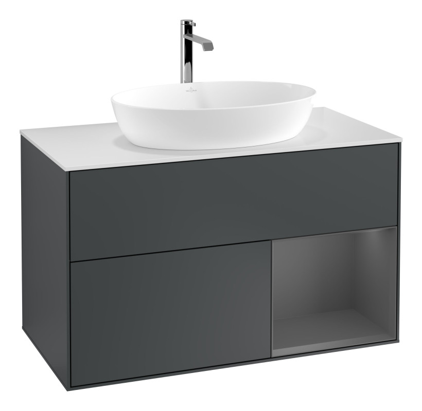 Тумба под раковину Villeroy & Boch Finion 100х50,1 см с подсветкой МДФ темно-синий матовый лак/стекло белое матовое G781GKHG