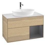 Тумба под раковину Villeroy & Boch Finion 100х50,1 см с подсветкой МДФ шпон дуба/стекло белое матовое G781GKPC