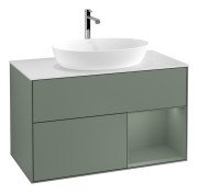 Тумба під раковину Villeroy & Boch Finion 100х50,1 см із підсвічуванням МДФ оливковий матовий лак/скло біле матове G781GMGM
