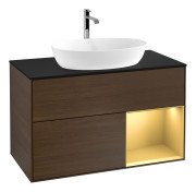 Тумба под раковину Villeroy & Boch Finion 100х50,1 см с подсветкой МДФ шпон грецкого ореха/стекло черное матовое G782HFGN