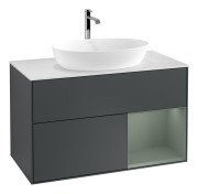 Тумба под раковину Villeroy & Boch Finion 100х50,1 см с подсветкой МДФ темно-синий матовый лак/стекло белое матовое G781GMHG