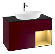 Тумба под раковину Villeroy & Boch Finion 100х50,1 см с подсветкой МДФ пион матовый лак/стекло черное матовое G782HFHB