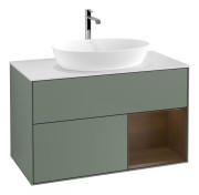 Тумба під раковину Villeroy & Boch Finion 100х50,1 см із підсвічуванням МДФ оливковий матовий лак/скло біле матове G781GNGM