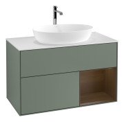 Тумба під раковину Villeroy & Boch Finion 100х50,1 см із підсвічуванням МДФ оливковий матовий лак/скло біле матове G781GNGM