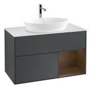 Тумба під раковину Villeroy & Boch Finion 100х50,1 см із підсвічуванням МДФ темно-синій матовий лак/скло біле матове G781GNHG