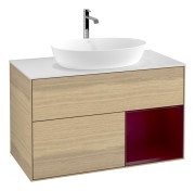 Тумба під раковину Villeroy & Boch Finion 100х50,1 см із підсвічуванням МДФ шпон дуба/скло біле матове G781HBPC