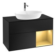 Тумба під раковину Villeroy & Boch Finion 100х50,1 см із підсвічуванням МДФ чорний матовий лак/скло чорне матове G782HFPD