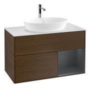 Тумба під раковину Villeroy & Boch Finion 100х50,1 см із підсвічуванням МДФ шпон волоського горіха/скло біле матове G781HGGN