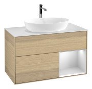 Тумба под раковину Villeroy & Boch Finion 100х50,1 см с подсветкой МДФ шпон дуба/стекло белое матовое G781MTPC