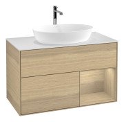 Тумба під раковину Villeroy & Boch Finion 100х50,1 см із підсвічуванням МДФ шпон дуба/скло біле матове G781PCPC