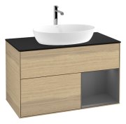 Тумба под раковину Villeroy & Boch Finion 100х50,1 см с подсветкой МДФ шпон дуба/стекло черное матовое G782GKPC