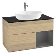 Тумба под раковину Villeroy & Boch Finion 100х50,1 см с подсветкой МДФ шпон дуба/стекло черное матовое G782GKPC