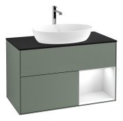 Тумба під раковину Villeroy & Boch Finion 100х50,1 см із підсвічуванням МДФ оливковий матовий лак/скло чорне матове G782GFGM