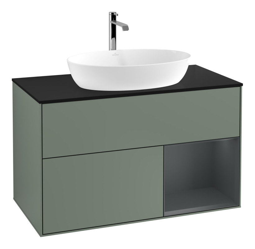 Тумба под раковину Villeroy & Boch Finion 100х50,1 см с подсветкой МДФ оливковый матовый лак/стекло черное матовое G782HGGM