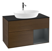 Тумба под раковину Villeroy & Boch Finion 100х50,1 см с подсветкой МДФ шпон грецкого ореха/стекло черное матовое G782HGGN