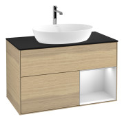 Тумба під раковину Villeroy & Boch Finion 100х50,1 см із підсвічуванням МДФ шпон дуба/скло чорне матове G782MTPC