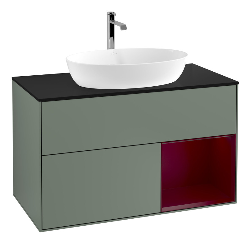 Тумба под раковину Villeroy & Boch Finion 100х50,1 см с подсветкой МДФ оливковый матовый лак/стекло черное  матовое G782HBGM