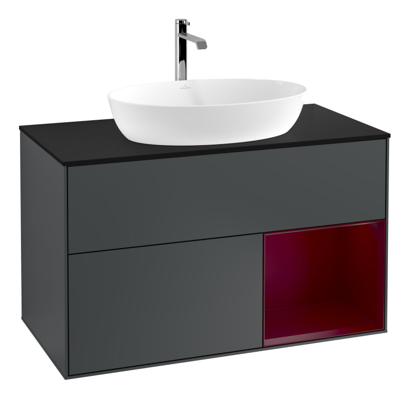 Тумба під раковину Villeroy & Boch Finion 100х50,1 см із підсвічуванням МДФ темно-синій матовий лак/скло чорне матове G782HBHG