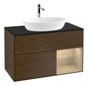 Тумба под раковину Villeroy & Boch Finion 100х50,1 см с подсветкой МДФ шпон грецкого ореха/стекло черное матовое G782PCGN